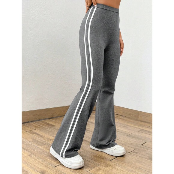 90s Striped Tape Flare Leg Pants black white - Picture 8 of 9